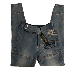 Maniere De Voir Jeans Sz 4 NWT Denim Cut Out Skinny Avant Garde Punk Grunge Y2K